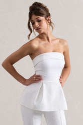 White Strapless Tailored Top